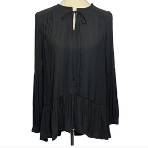 Ro & De Black Long Sleeve Tie Neck Blouse Small